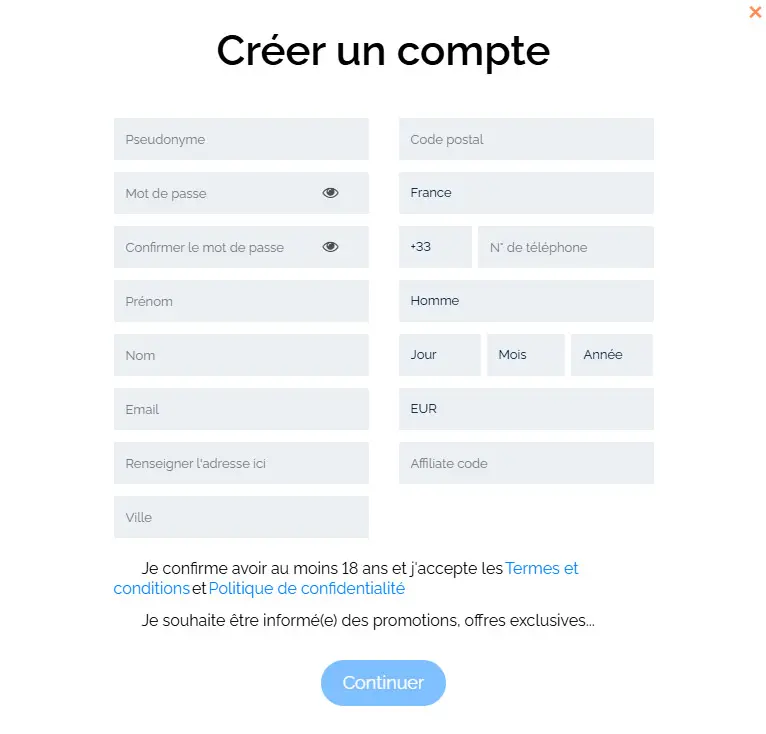 Processus d'inscription Winstler Casino